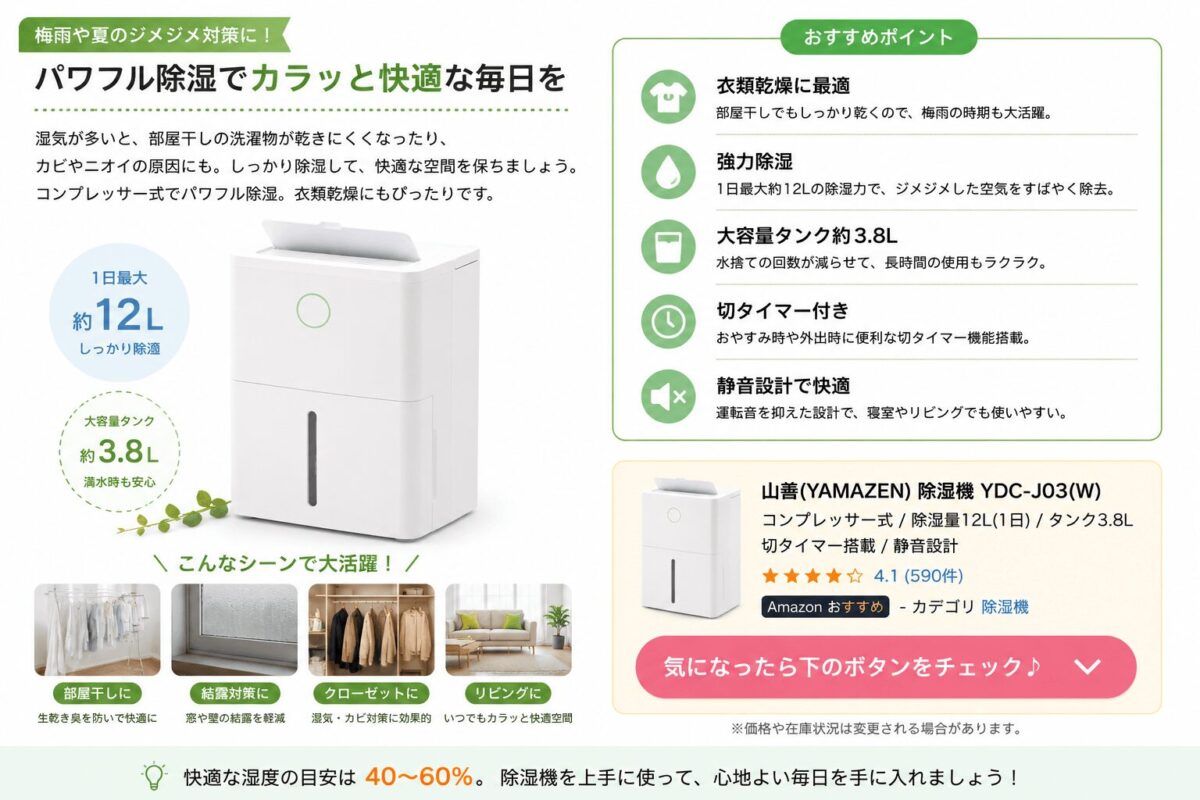 除湿機の商品紹介イラスト